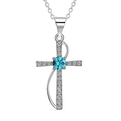 Brilliance Silver Plated Crystal Birthstone Cross Pendant Necklace