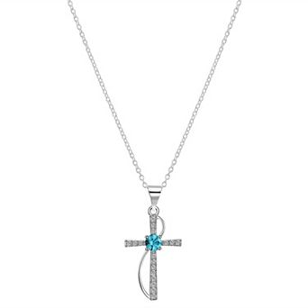 Brilliance Silver Plated Crystal Birthstone Cross Pendant Necklace
