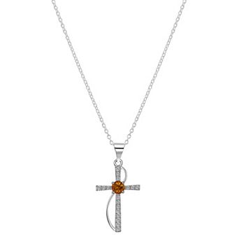 Brilliance Silver Plated Crystal Birthstone Cross Pendant Necklace