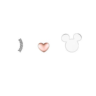 Disney's Mickey Mouse, Heart & Crystal Stud Earring Trio Set