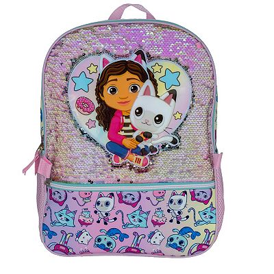 gabby dollhouse mini backpack Gabby's Cats Friends Pandy MerCat Cakey Raised Character 14" School Backpack Bag For Kids Two mesh side pockets Accessory Innovations Gabby's Dollhouse Sequin
