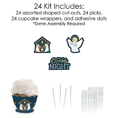 Big Dot Of Happiness Holy Nativity Religious Christmas Cupcake Wrappers & Treat Picks 24 Ct