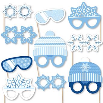 Big Dot Of Happiness Blue Snowflakes Glasses And Headpieces - Paper Photo Booth Props Kit - 10 Count