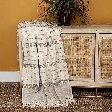 Beige and Brown Blended Wool Throw Blanket 52" x 67"