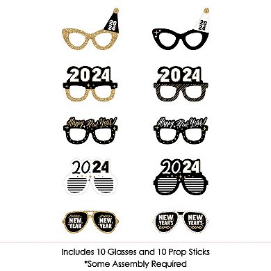 Big Dot Of Happiness Hello New Year Glasses Paper 2024 Nye Party Photo Booth Props Kit 10 Ct