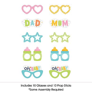 Big Dot Of Happiness Colorful Baby Shower Glasses Paper Cardstock Photo Booth Props Kit 10 Ct