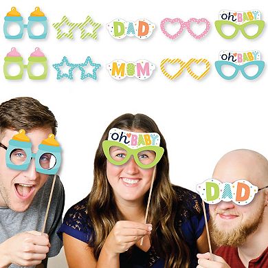 Big Dot Of Happiness Colorful Baby Shower Glasses Paper Cardstock Photo Booth Props Kit 10 Ct