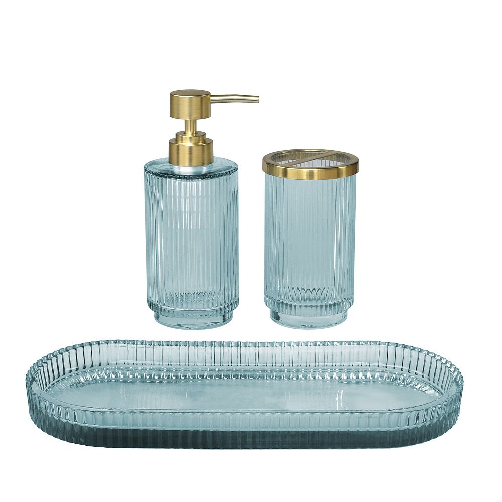Sonoma Goods for Life® Ribbed Glass 3 pc. Bath Accessories Set