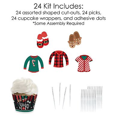 Big Dot Of Happiness Christmas Pajamas Holiday Party Cupcake Wrappers & Treat Picks Kit 24 Ct