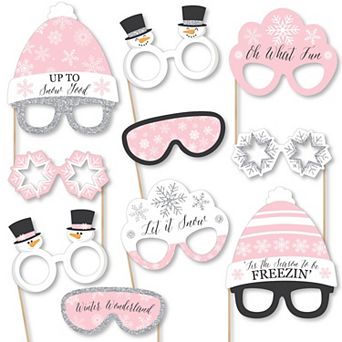 Big Dot Of Happiness Pink Winter Wonderland Glasses - Paper Party Photo Booth Props Kit 10 ct