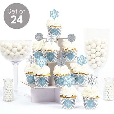 Big Dot Of Happiness Winter Wonderl& - Party Decor Cupcake Wrappers & Treat Picks Kit - 24 Ct