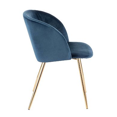 Set of 2 Fran Contemporary Gold Metal and Blue Upholstered Velvet Chairs 32"