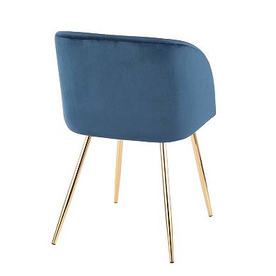 Set of 2 Fran Contemporary Gold Metal and Blue Upholstered Velvet Chairs 32"
