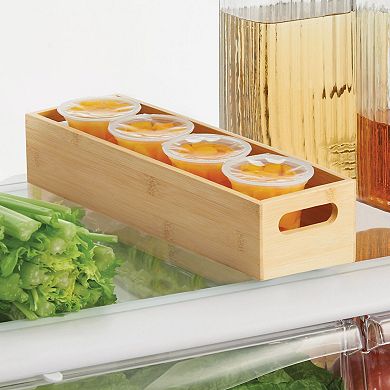 mDesign Bamboo Kitchen Fridge & Drawer Organizer Tray, 2 Pack - Natural Wood