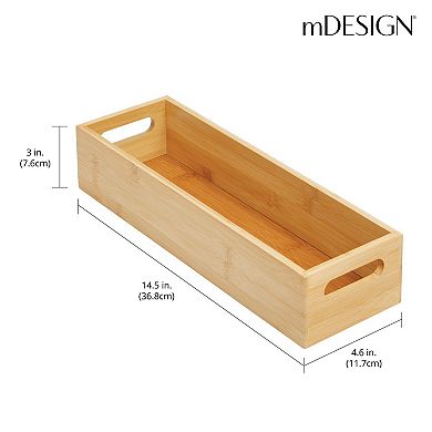 mDesign Bamboo Kitchen Fridge & Drawer Organizer Tray, 2 Pack - Natural Wood