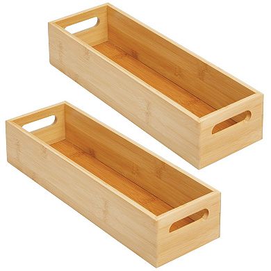 mDesign Bamboo Kitchen Fridge & Drawer Organizer Tray, 2 Pack - Natural Wood