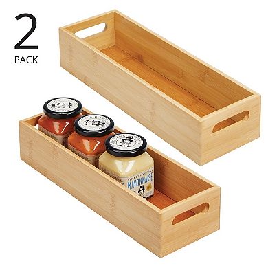 mDesign Bamboo Kitchen Fridge & Drawer Organizer Tray, 2 Pack - Natural Wood
