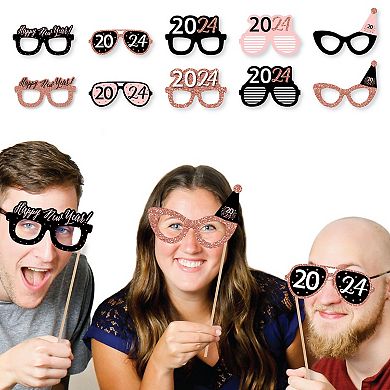 Big Dot Of Happiness Rose Gold Happy New Year Glasses Paper 2024 Photo Booth Props Kit 10 Ct