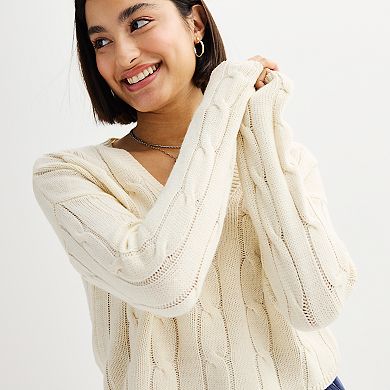 Juniors' SO® V-Neck Cable Pullover