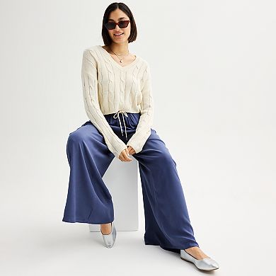 Juniors' SO® V-Neck Cable Pullover