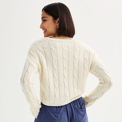 Juniors' SO® V-Neck Cable Pullover