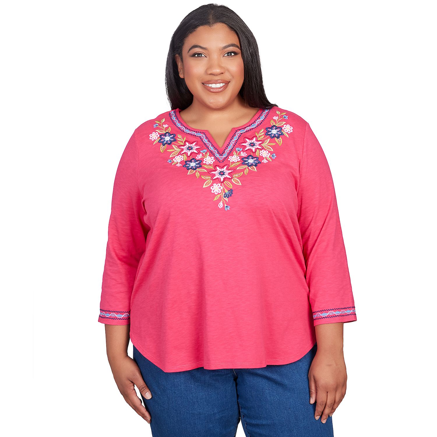 Embroidered plus size tops sale