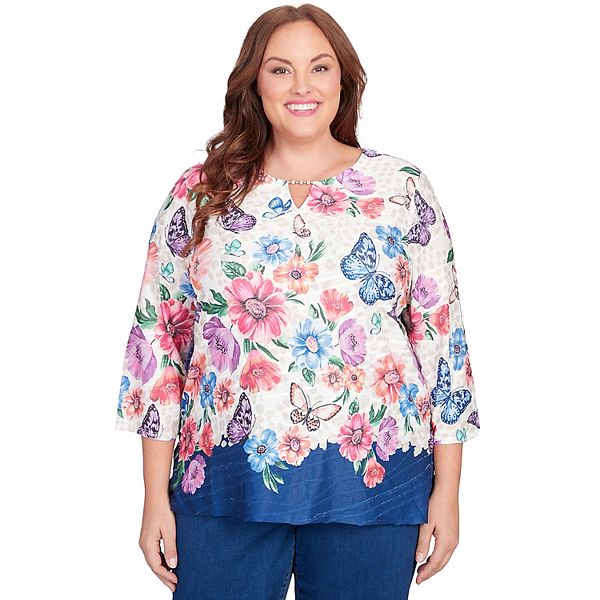 Plus Size Alfred Dunner Floral Butterfly Allover Print Border Split ...