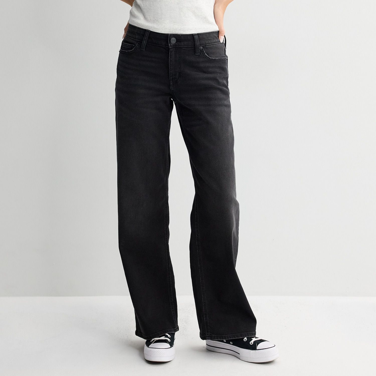 Женские джинсы Juniors' SO® Low Rise Baggy, цвет: Чёрный — фото 1
