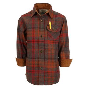 Gioberti Boy's Single Pocket Flannel Shirt With Corduroy Contrast