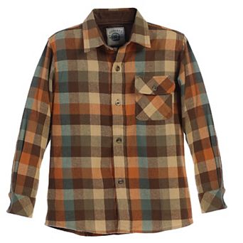 Gioberti Boy's Single Pocket Flannel Shirt With Corduroy Contrast