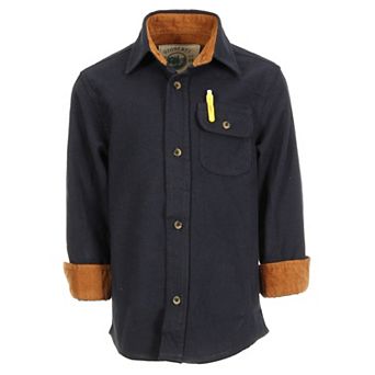 Gioberti Boy's Single Pocket Flannel Shirt With Corduroy Contrast