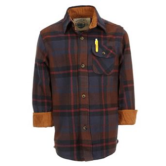Gioberti Boy's Single Pocket Flannel Shirt With Corduroy Contrast