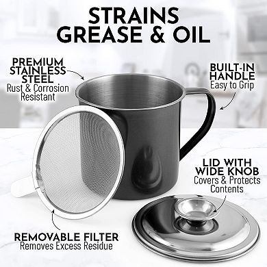 Zulay Kitchen Bacon Grease Container With Strainer