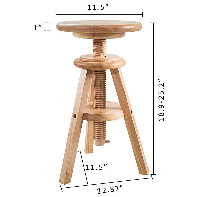 Ehemco Swivel Solid Wood Adjustable Bar Stool, 18.9 To 25.2 Inches