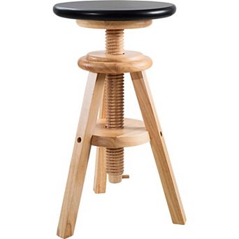 Ehemco Swivel Solid Wood Adjustable Bar Stool, 18.9 To 25.2 Inches