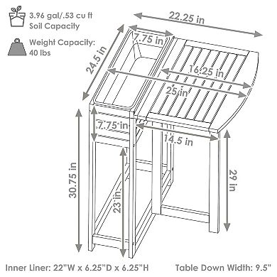 Sunnydaze Acacia Wood Folding Table with Planter Box - 30.5" H