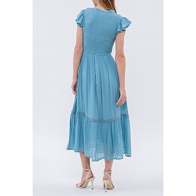 August Sky Women's Short Sleeve Smocked Midi Dress