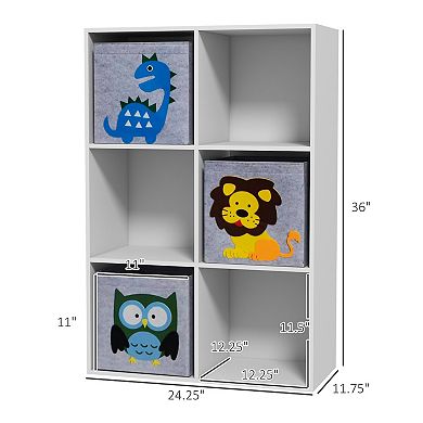 Qaba Children Toy Storage With 3 Storage Bins, Cute Animal Design, White