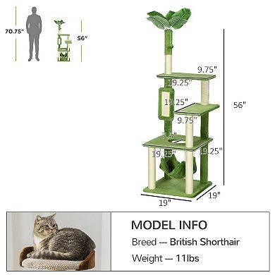 Cat Tree For Indoor Cats With Hammock, Play Ball,cat Tower, Green