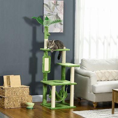 Cat Tree For Indoor Cats With Hammock, Play Ball,cat Tower, Green