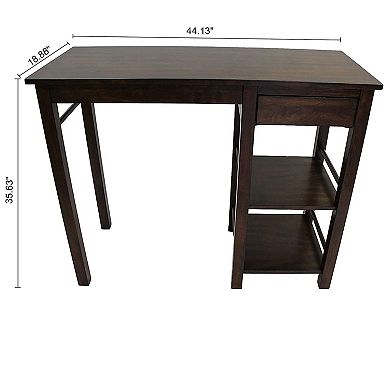 eHemco Breakfast Table with Drawer and Storage Shelves and 2 Saddle Seat Barstools, 3 Pieces Set