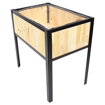 Sunnydaze Steel-Framed Acacia Raised Garden Bed - 30.75" H