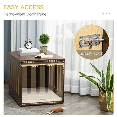 PawHut Furniture Style Dog Crate End Table w/ Soft Cushion Removable Door Panel