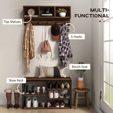 Homcom Hall Tree, Coat Rack Shoe Bench Set For Entryway Hallway, Brown