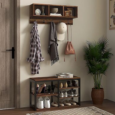 Homcom Hall Tree, Coat Rack Shoe Bench Set For Entryway Hallway, Brown
