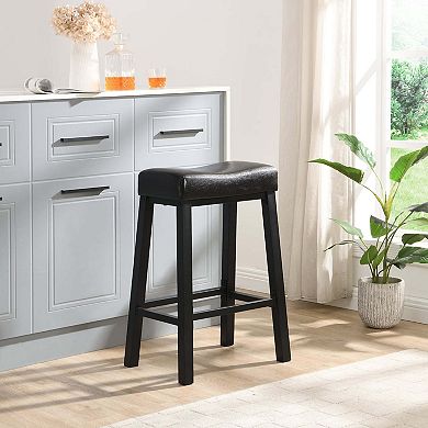 Ehemco Heavy-duty Padded Faux Leather Saddle Seat Kitchen Counter Height Barstools, 29 Inches