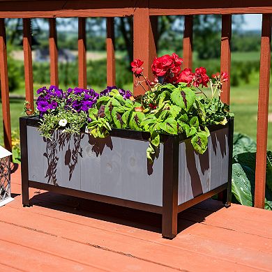 Sunnydaze Acacia Planter Box with Planter Bag - 15.5" H - Natural