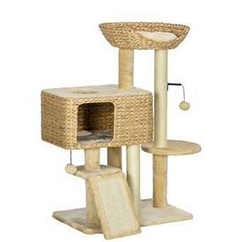 PawHut Cat Tree for Indoor Cats w/ Scratching Posts, Condo Cat Tower,