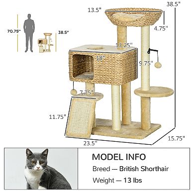 Cat Tree For Indoor Cats W/ Scratching Posts, Condo Cat Tower, Beige