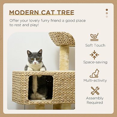 Cat Tree For Indoor Cats W/ Scratching Posts, Condo Cat Tower, Beige